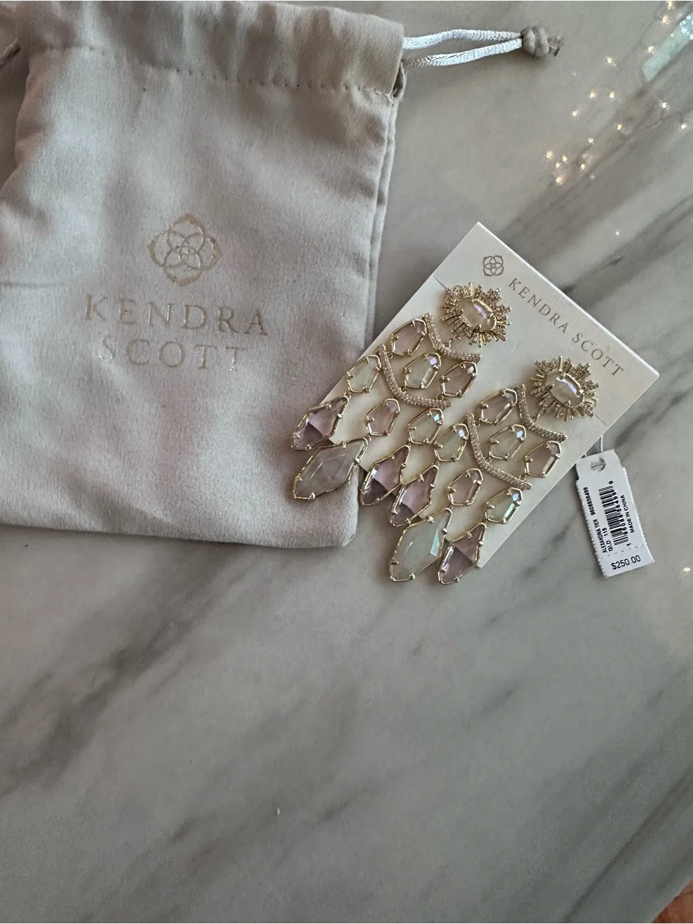 Kendra Scott Gold Iridescent Pink/Lavender Alexandria Chandelier Earrings - Picture 4 of 10
